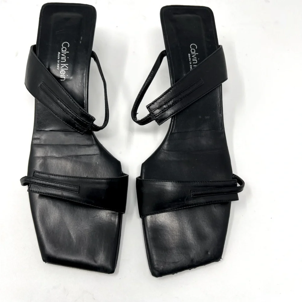 Calvin Klein Vintage Y2K black leather square toe heel sandals - Picture 1 of 4